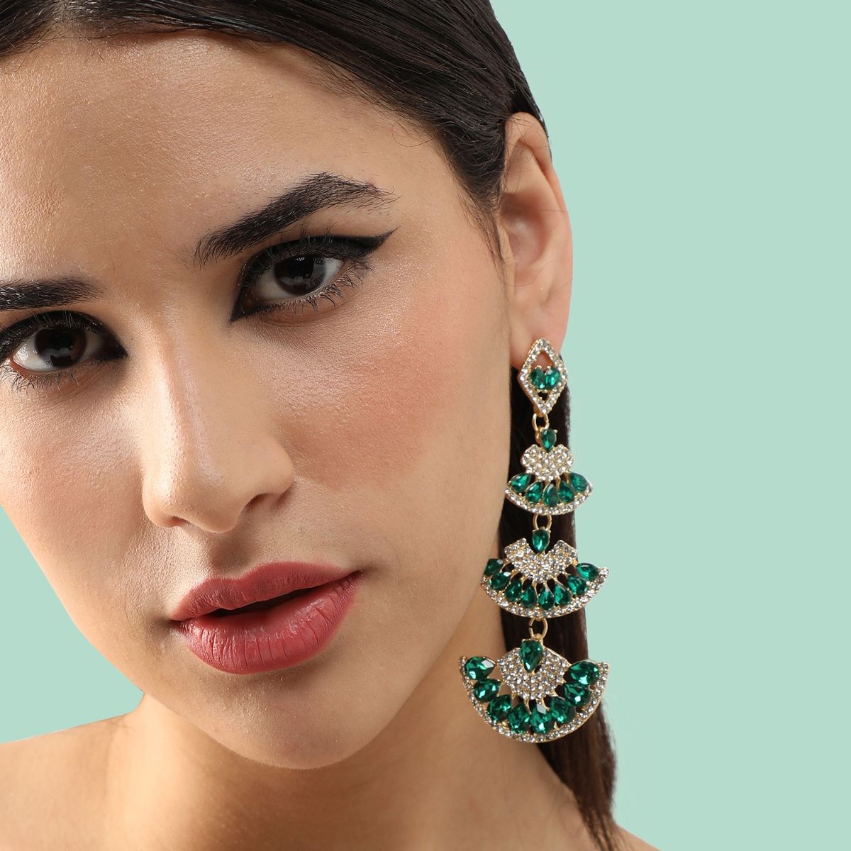 350 Ct Pear Cut Green Emerald Diamond DropDangle Earrings In 925 Ste   atjewelsin