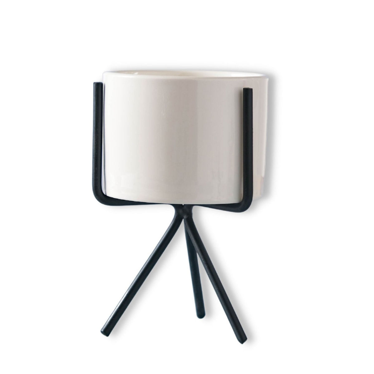 Buy Nestasia White and Black Ceramic Flower Pot With Metal Stand Online