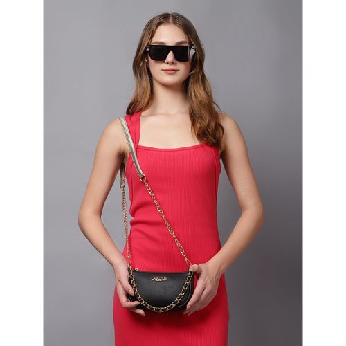Buy Carlton London Black with Gold Chain Strap Medium Sling Bag Online