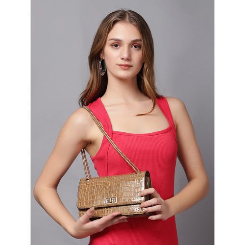 Buy Carlton London Beige Croc-Embossed Chain Medium Shoulder Bag