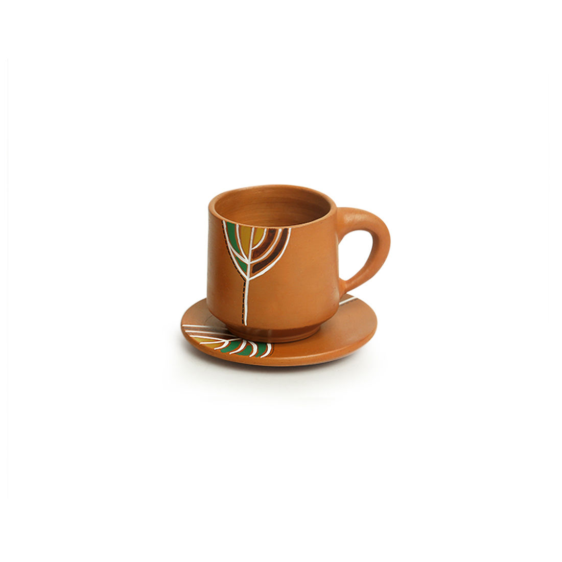 Buy ExclusiveLane Shades of a Leaf' Terracotta Coffee & Tea Cup With Saucer (single Serve, 160