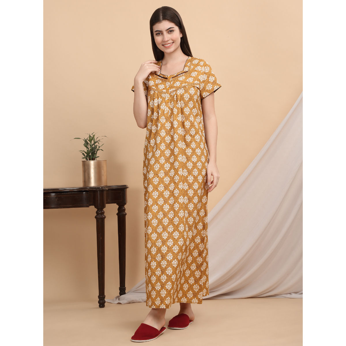 Buy Sweet Dreams Women Yellow Floral Nightdress Online
