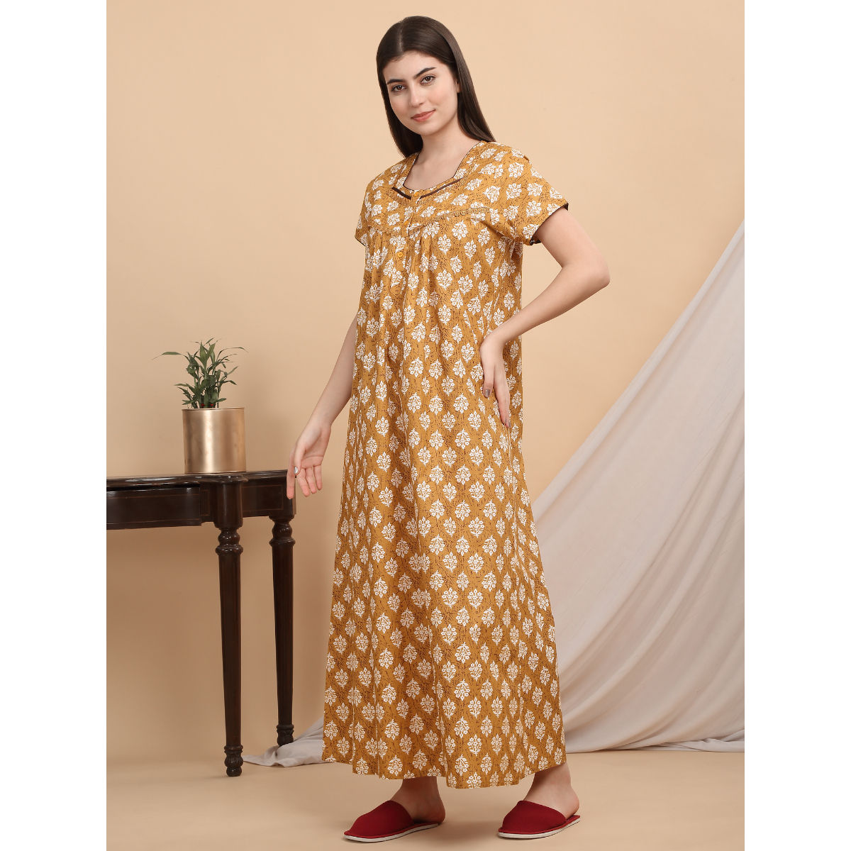 Buy Sweet Dreams Women Yellow Floral Nightdress Online