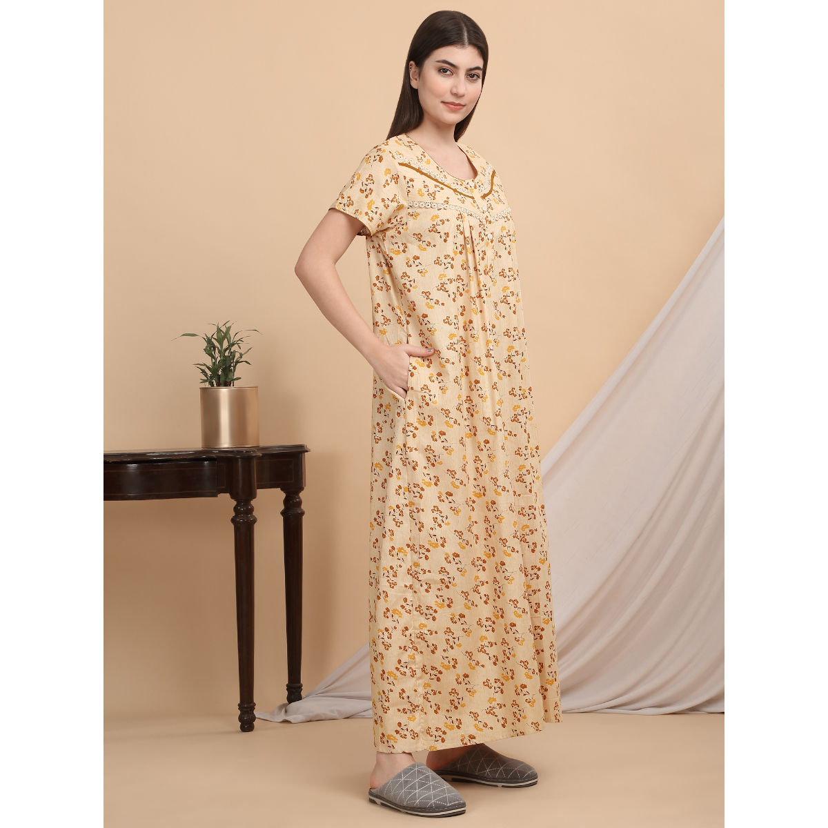 Buy Sweet Dreams Women Yellow Floral Nightdress Online