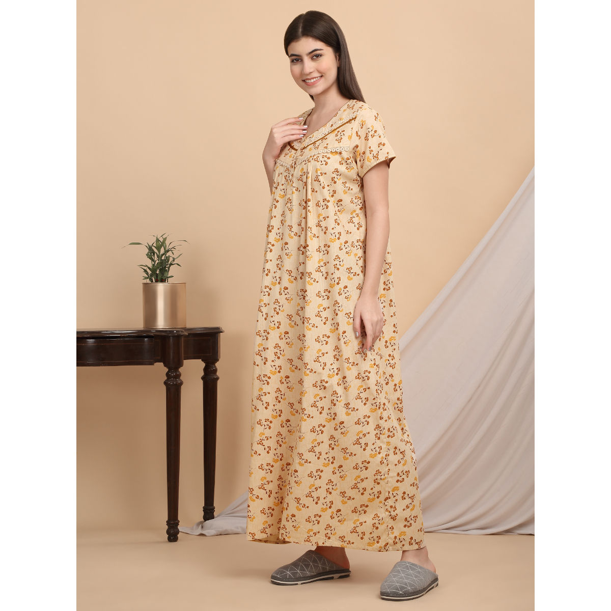 Buy Sweet Dreams Women Yellow Floral Nightdress Online