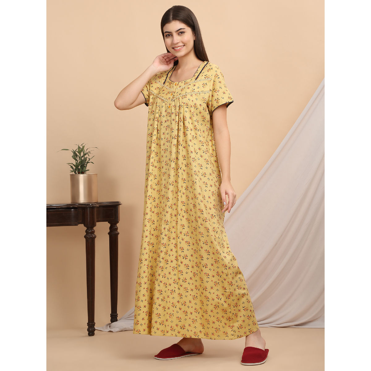 Buy Sweet Dreams Women Yellow Floral Nightdress Online