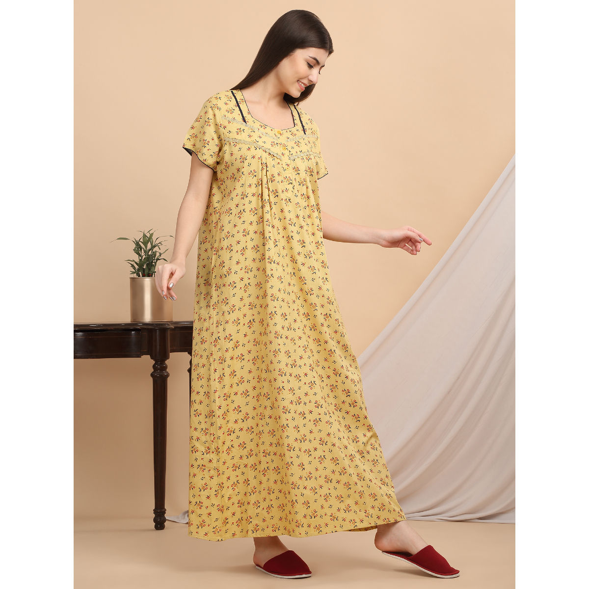 Buy Sweet Dreams Women Yellow Floral Nightdress Online