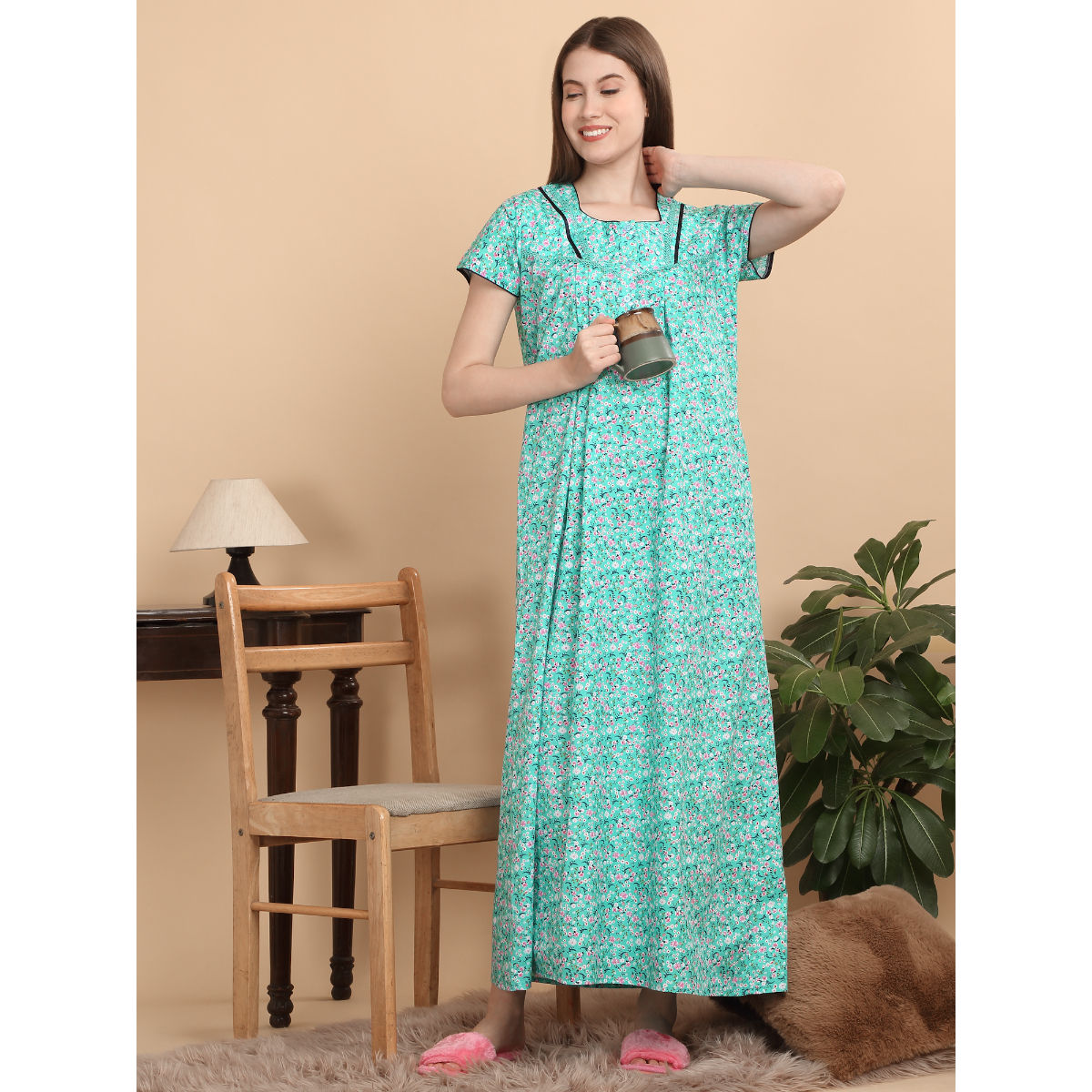 Buy Sweet Dreams Women Green Floral Nightdress Online