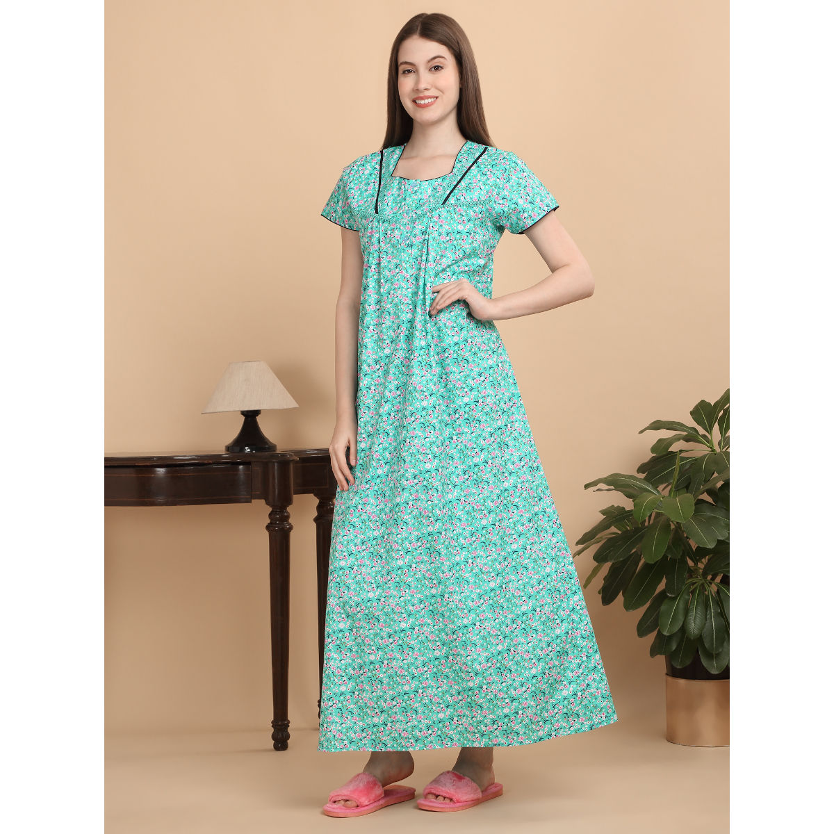 Buy Sweet Dreams Women Green Floral Nightdress Online