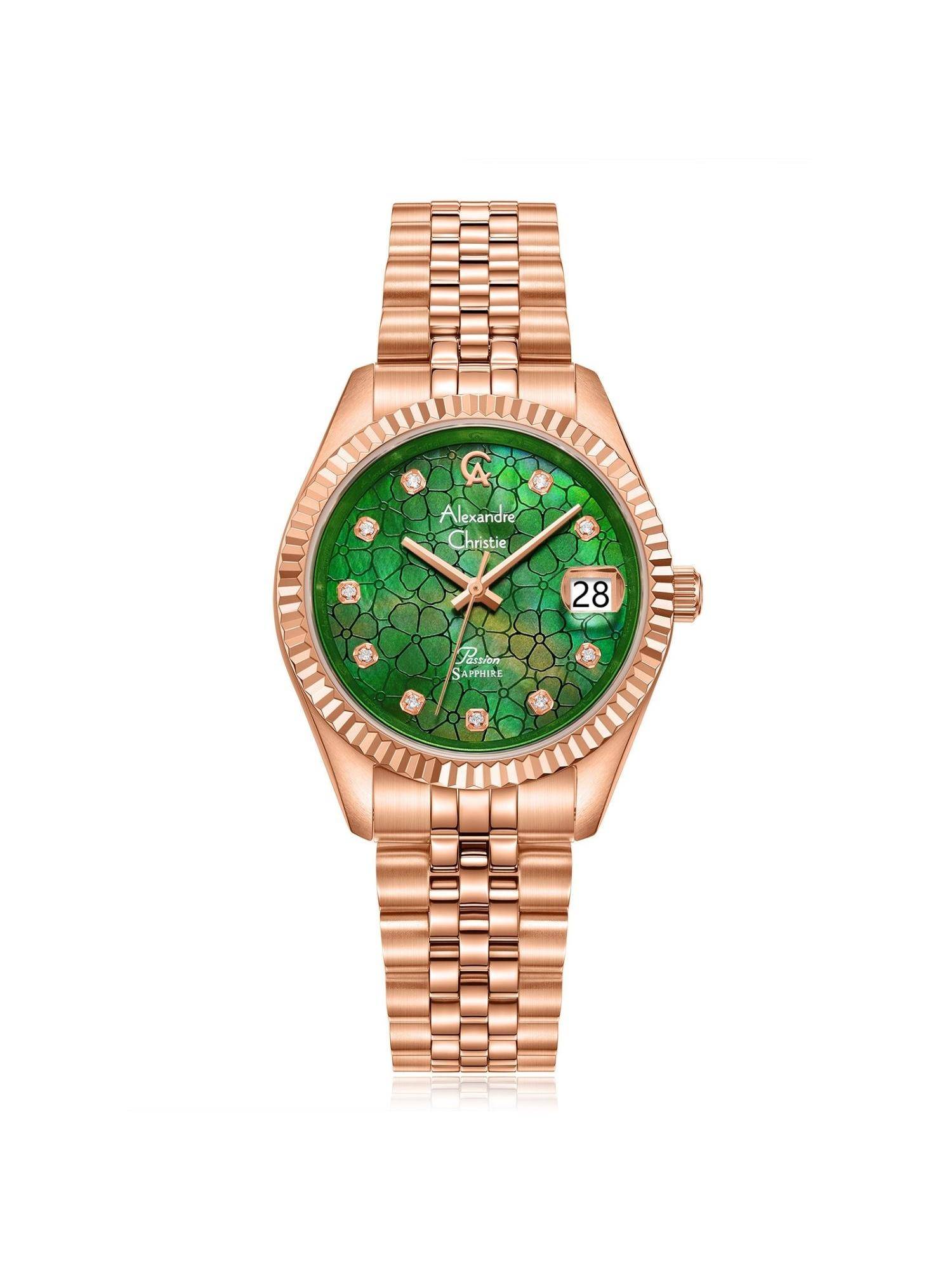 Alexandre Christie Women's Classic Quartz Green Dial Watch - 5013LDBRGMG1 (M)