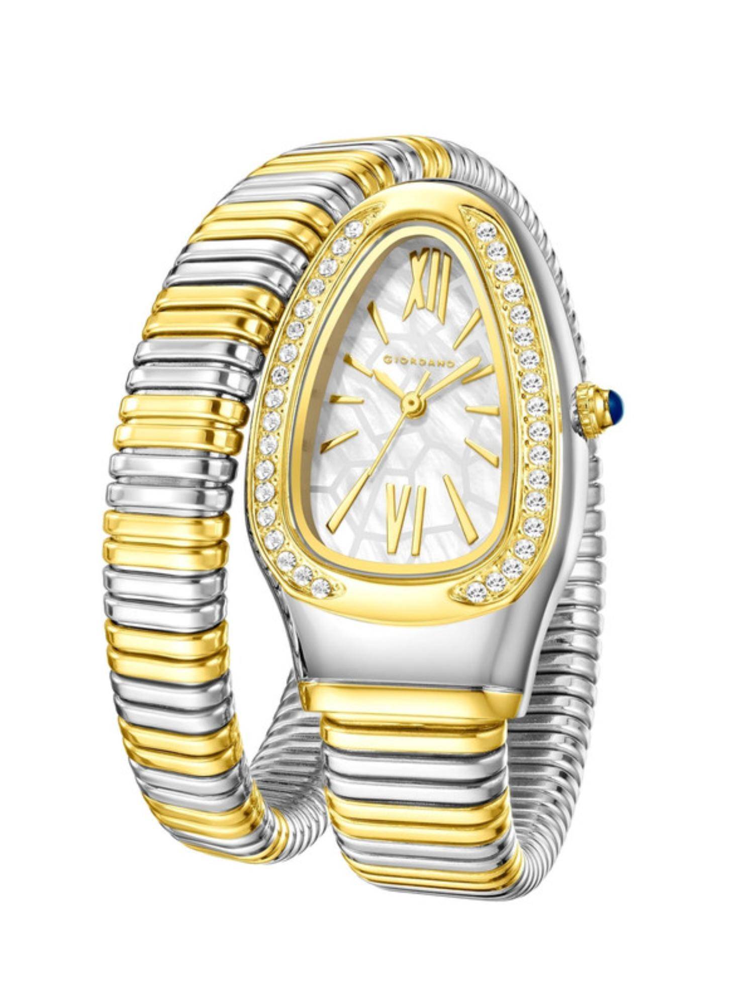 Giordano Serpentine Analog Quartz Geometric Dial Crystal Bezel Watch - GZ-60189-55 (M)