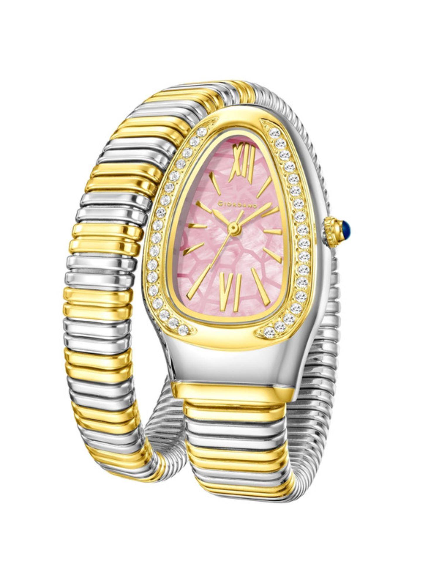 Giordano Serpentine Analog Quartz Geometric Dial Crystal Bezel Watch - GZ-60189-66 (M)