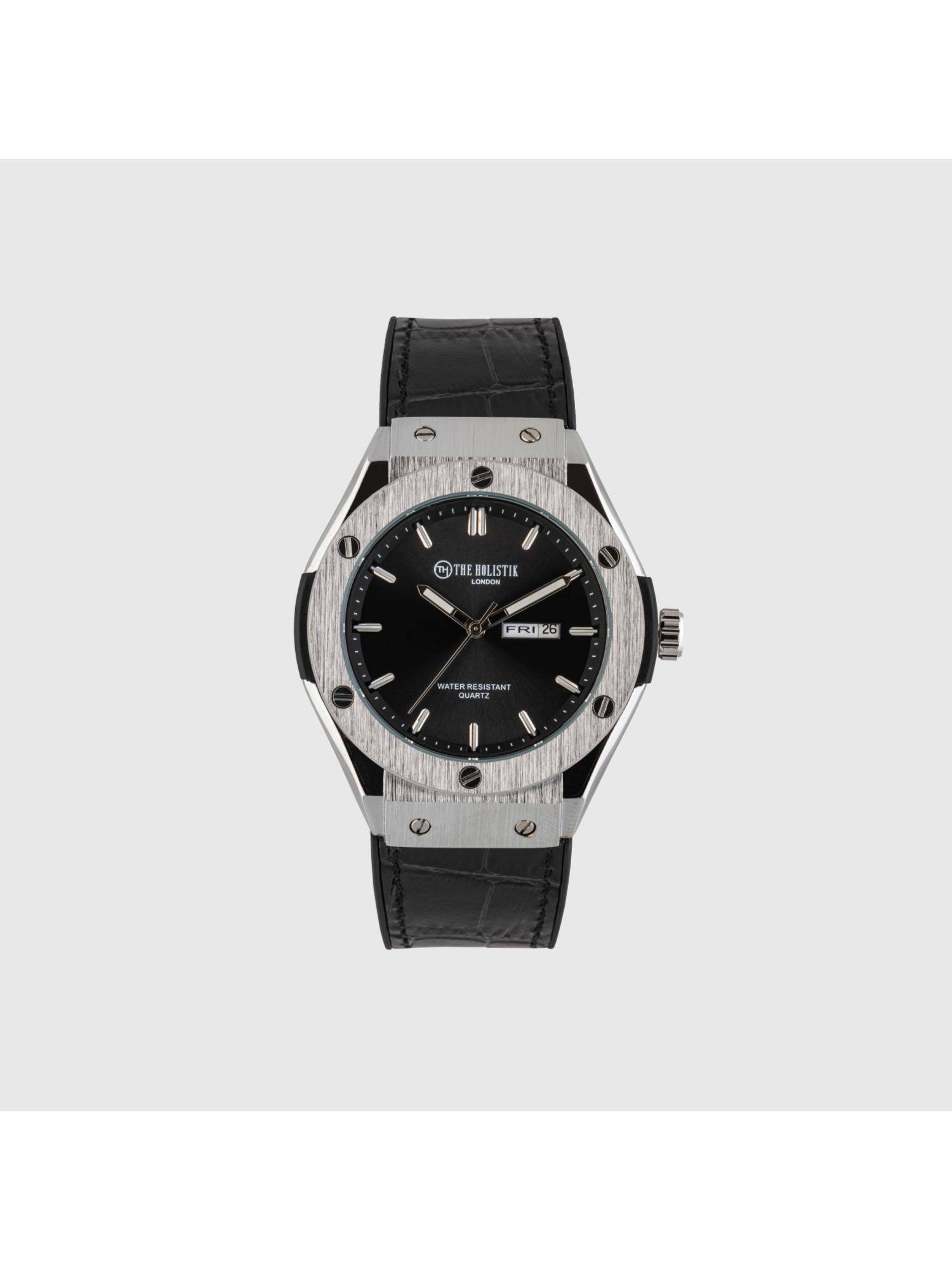 THE HOLISTIK Apex Steel Bold Dial Men’s Crocodile Leather Strap Watch - TH-MTW-BLK-113 (L)