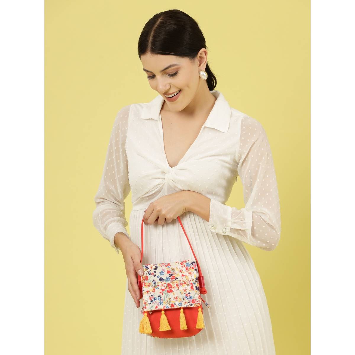Anekaant Floral Printed Tassel Sling Bag