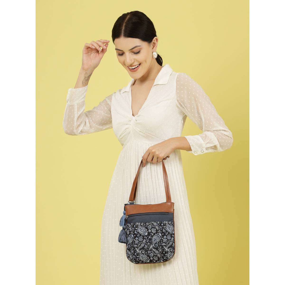 Anekaant Navy Paisley Printed Sling Bag
