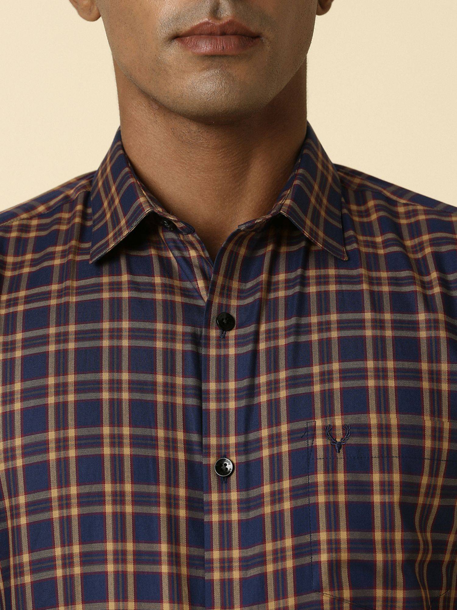 Buy Allen Solly Men Navy Slim Fit Checks Full Sleeves Formal Shirt Online