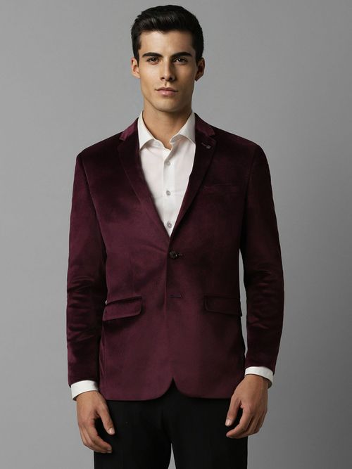 Buy Louis Philippe Men Wine Slim Fit Solid Party Blazer Online