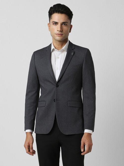 Men Grey Textured Ultra Slim Fit Formal Blazer