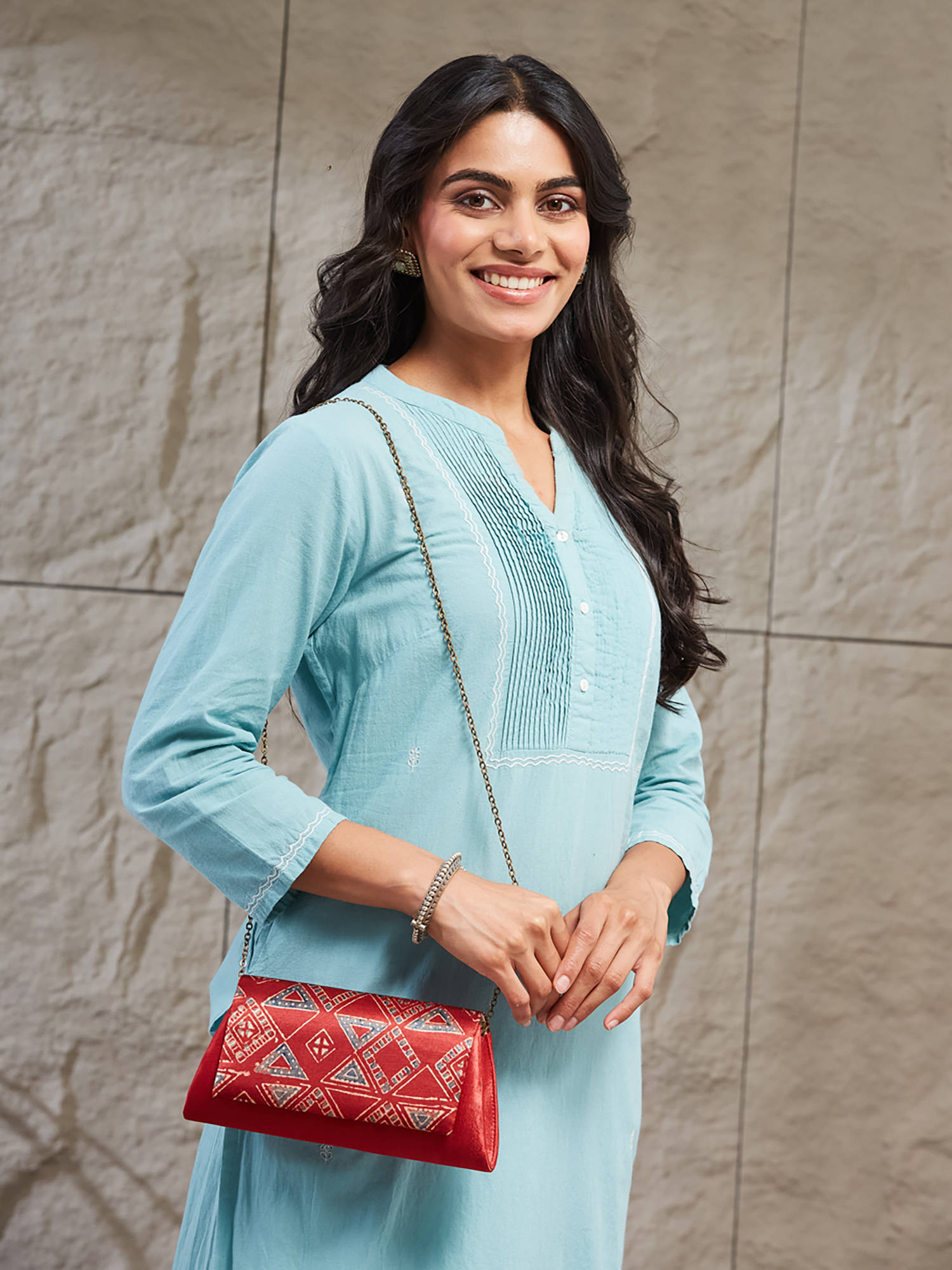 Fabindia Women Red Printed Clutch (M)