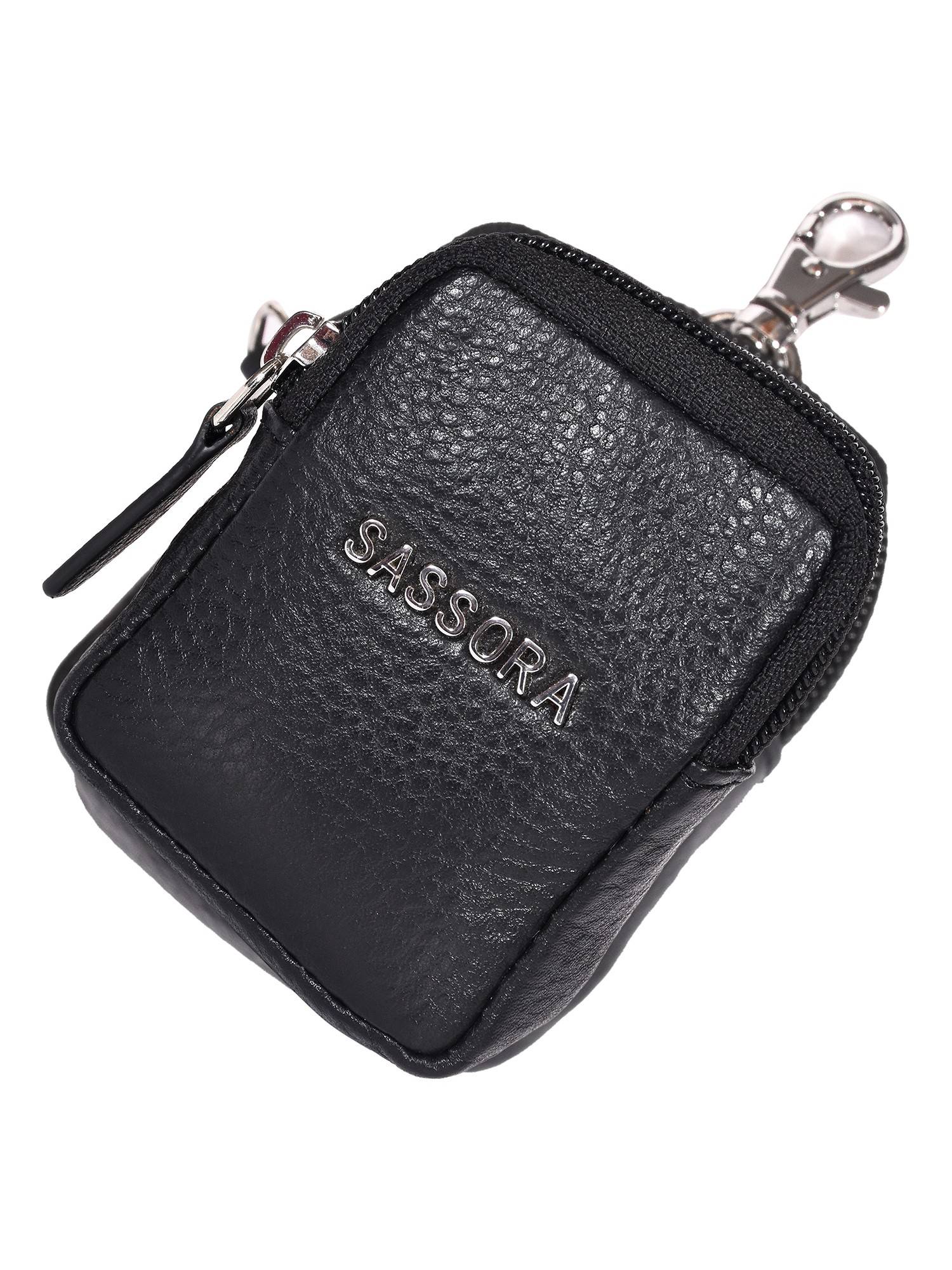 Buy Sassora Unisex Black Leather Pouch (S) Online