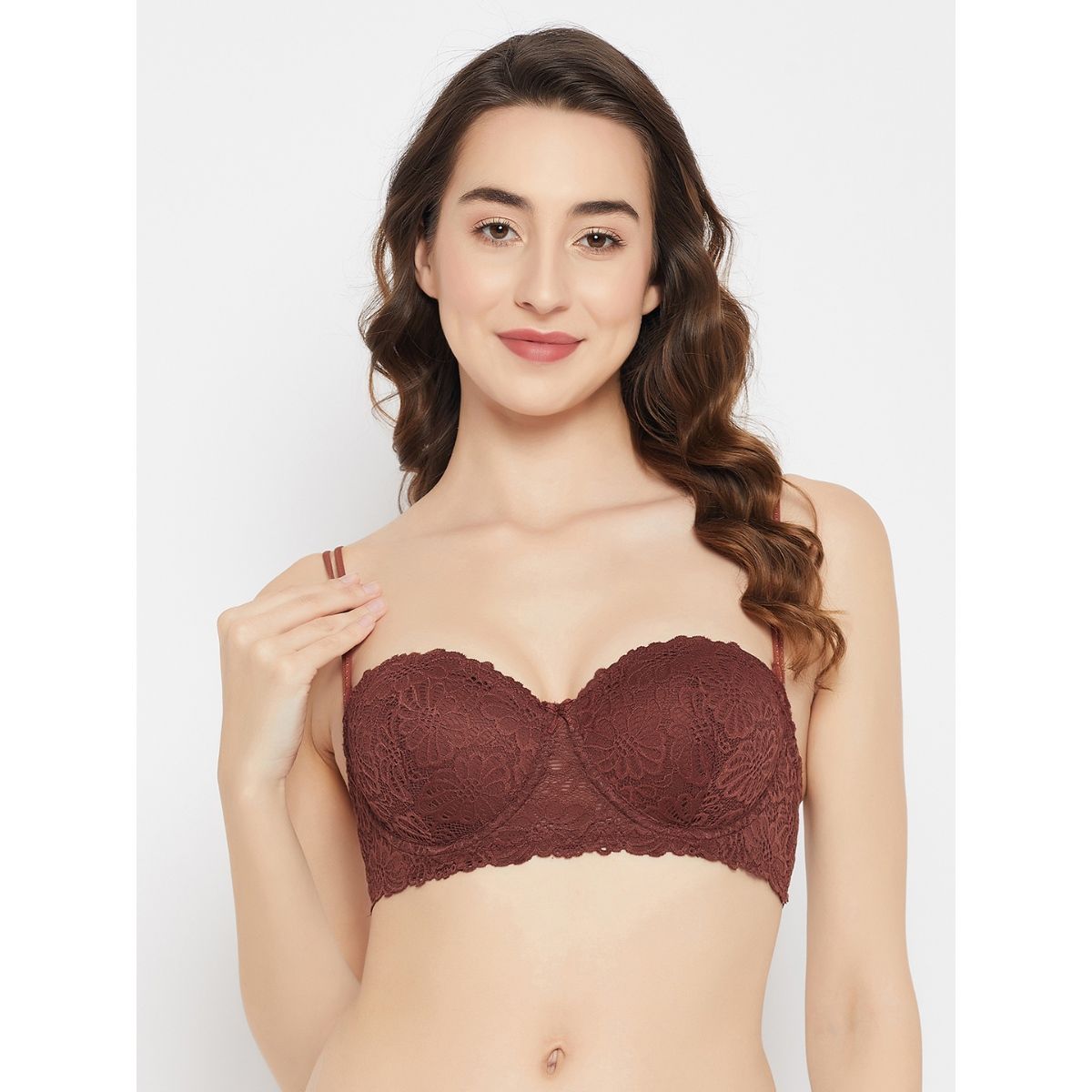 Clovia Lace Lightly Padded Full Cup Underwired Balconette Bra Brown Buy Clovia Lace Lightly 9356