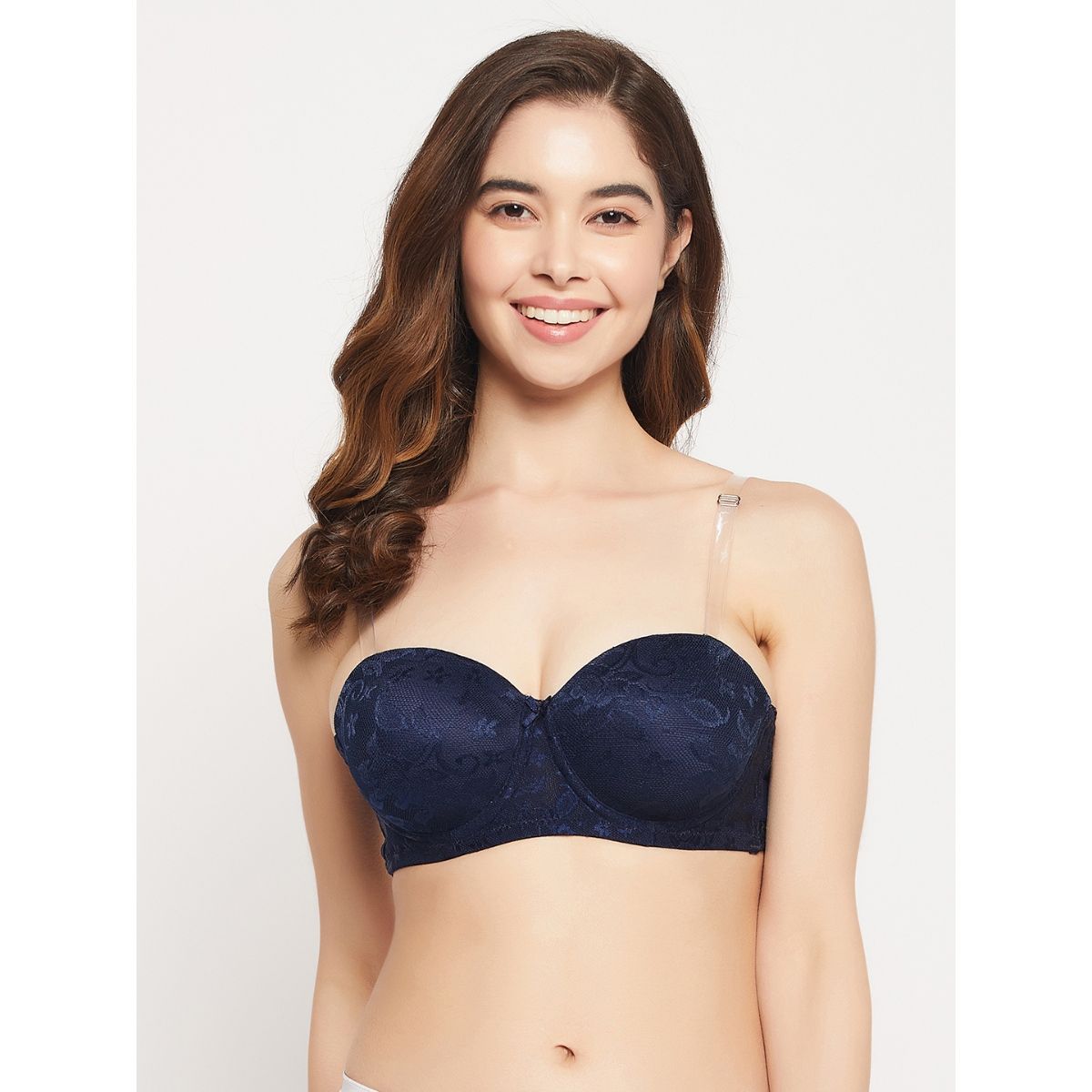 Buy Clovia Lace Solid Padded Demi Cup Underwired Balconette Bra - Light  Blue Online