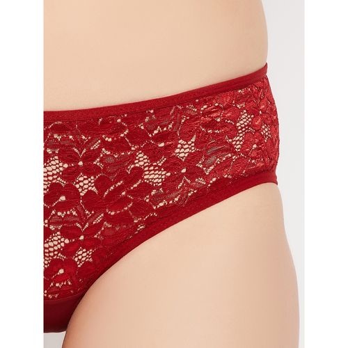 Buy Clovia Lace Medium Waist Outer Elastic Hipster Panty Online