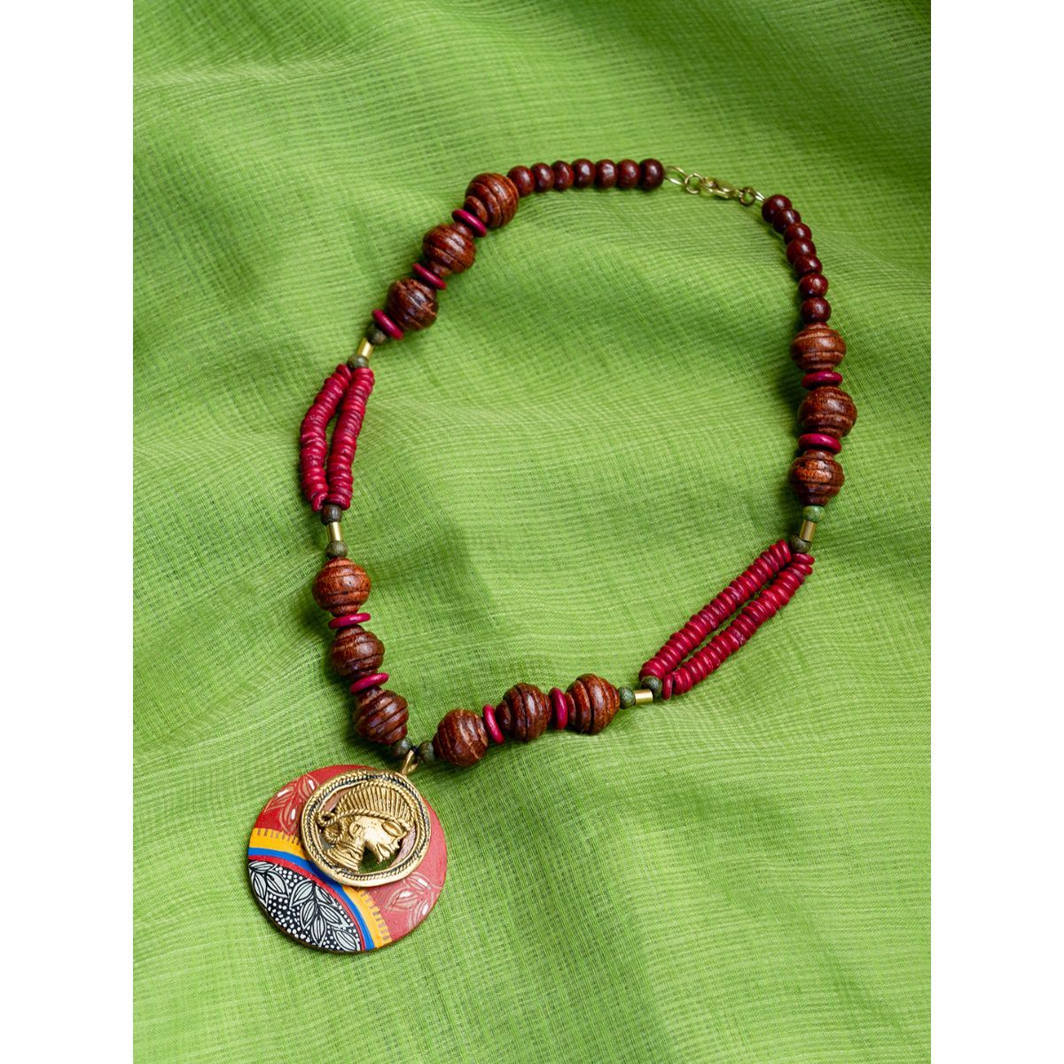 ExclusiveLane Bohemian Brass Necklace Handmade in Dhokra Art (Brass