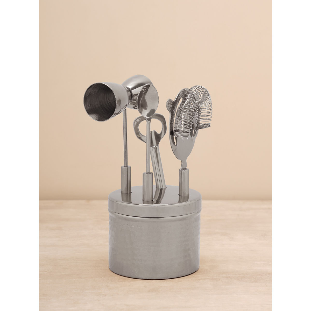 Buy Pure Home + Living Silver Hammered Metal Baar Tool Set with Base Online