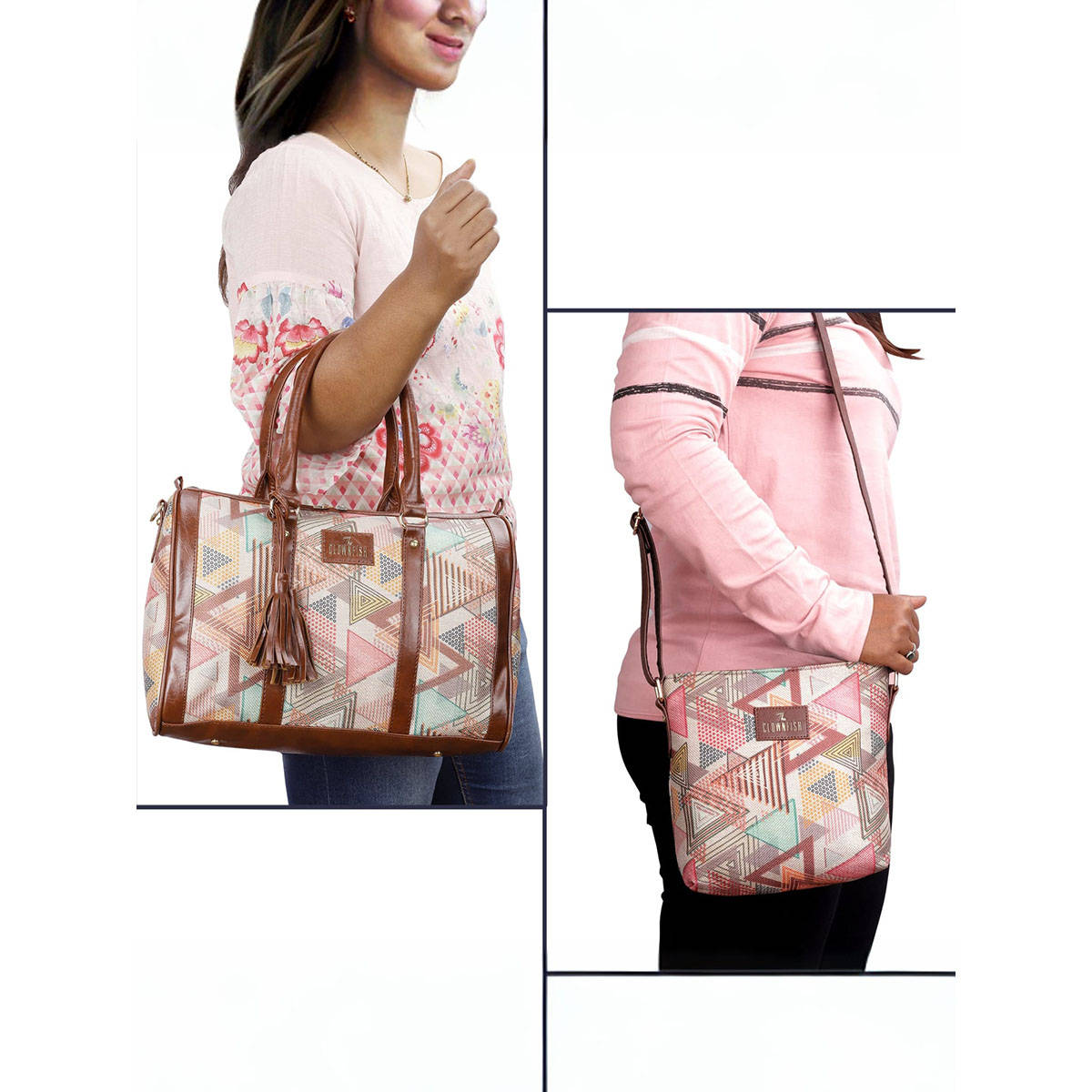 The Clownfish Multi-Color Printed Set Of 2 Women's Handbag And Sling Bag