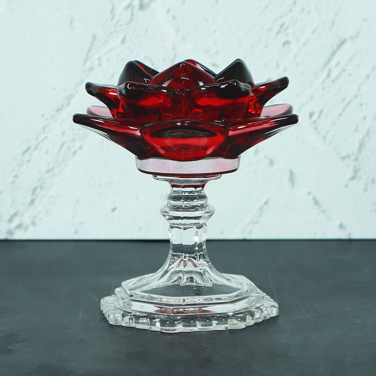 NFI Essentials Tealight Lotus Flower Candle Holder With Clear Pedestal Base