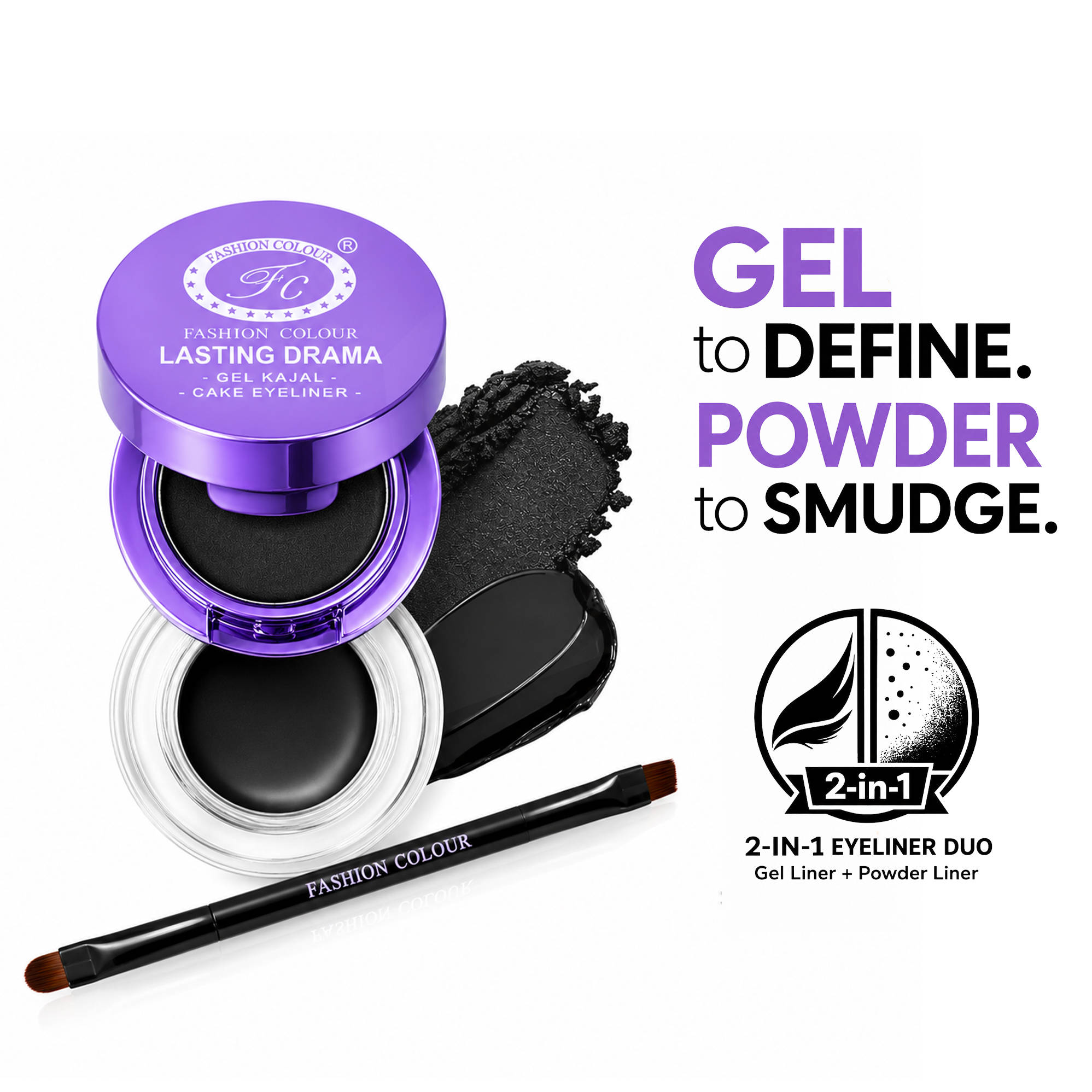 FASHION COLOUR 2 In 1 Waterproof Gel Kajal 24Hrs Lasting Drama