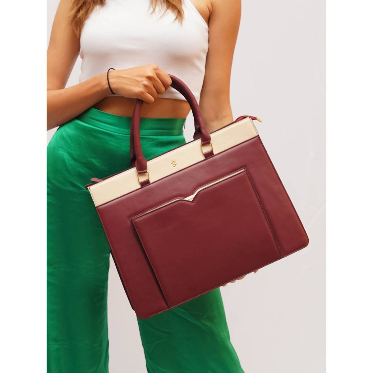 Horra 13 Inch Women's Laptop Bag for Office with Extra Pouch Wine