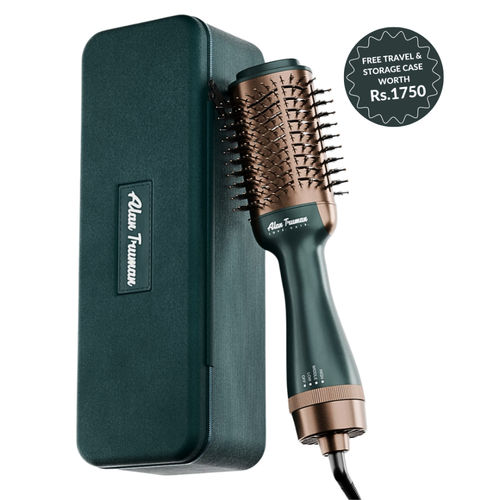 Alan Truman Blow dryer Brush with Storage & Travel Case Jade Green-Gold for easy blowdrying
