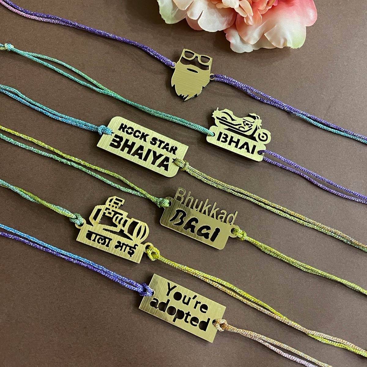 Digital Dress Room Cute Mdf En Bro Rakhi Combo for Brothers Thread (Pack of 6)