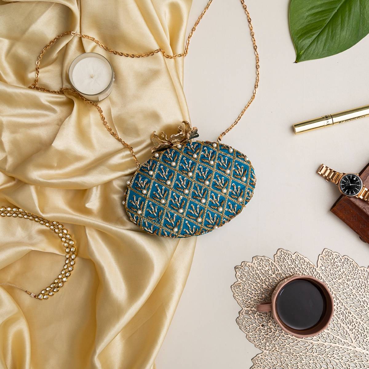 THE TAN CLAN Zafraan Hand Embroidered Clutch