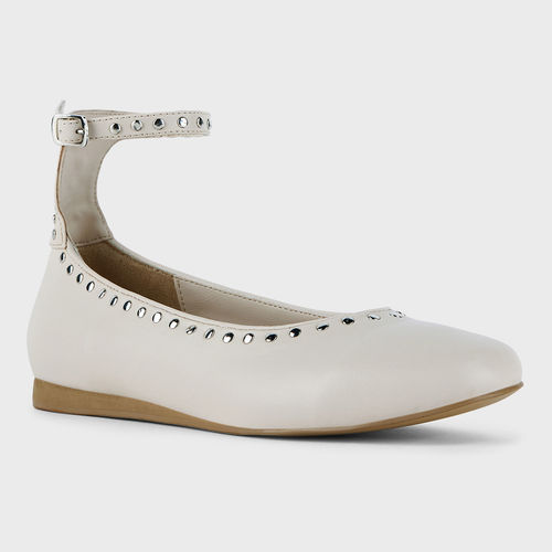MIXT by Nykaa Fashion Beige Metal Studded Ankle Strap Ballet Flats For  Women (EURO 39)