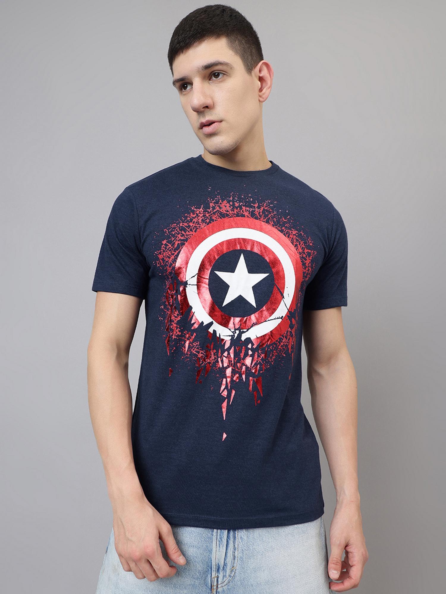 Buy Free Authority Captain America Printed Regular Fit T-Shirt for