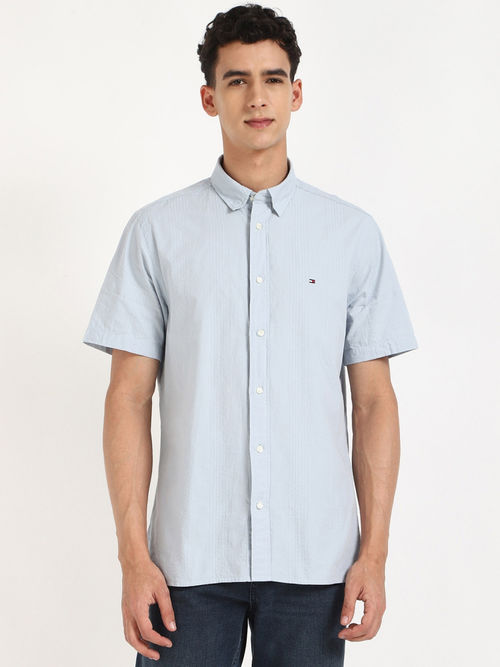 Tommy Hilfiger Striped Regular-Fit Cotton Shirt-Blue
