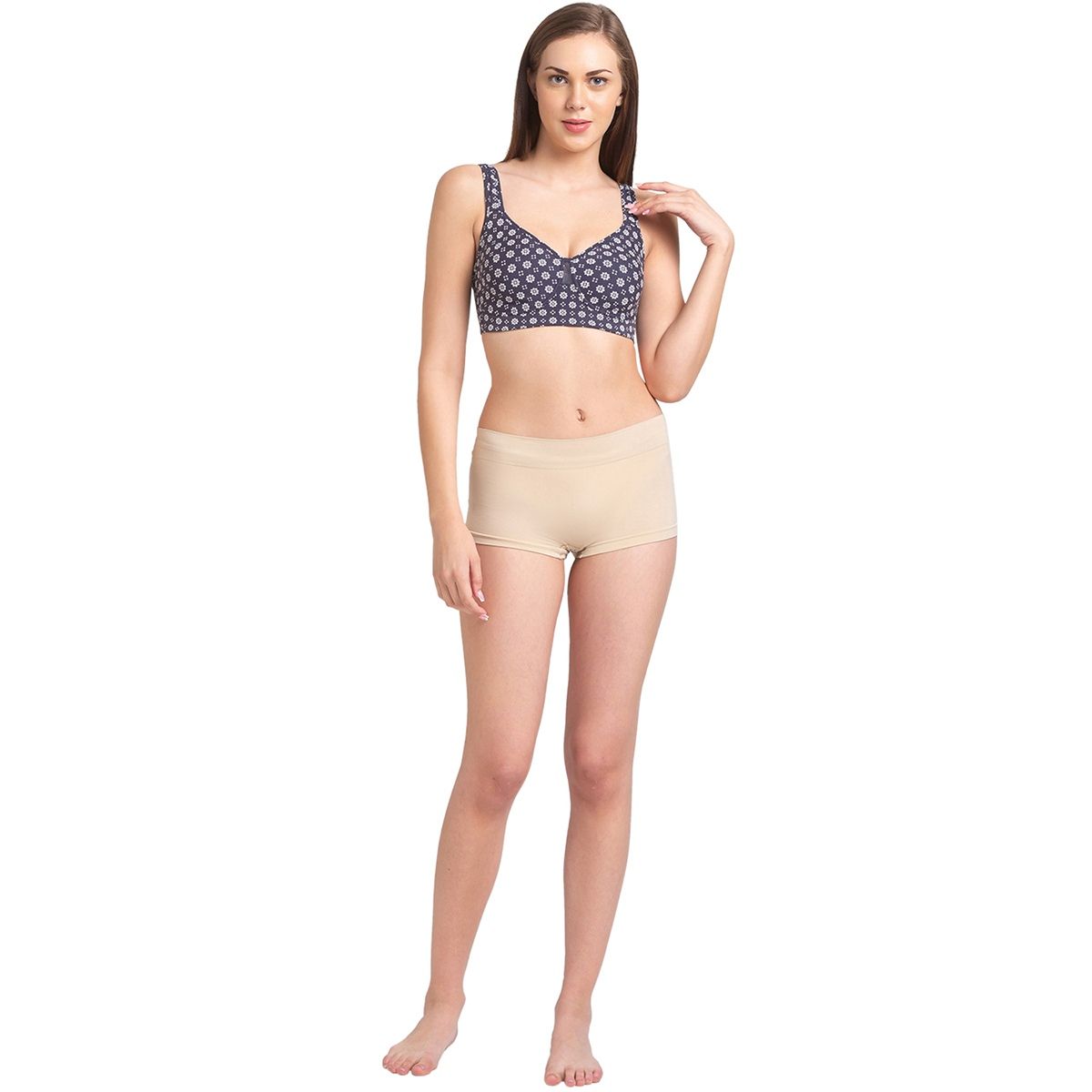 Buy Juliet Women's Non Padded Floral Print Tshirt Cotton Bra Navy