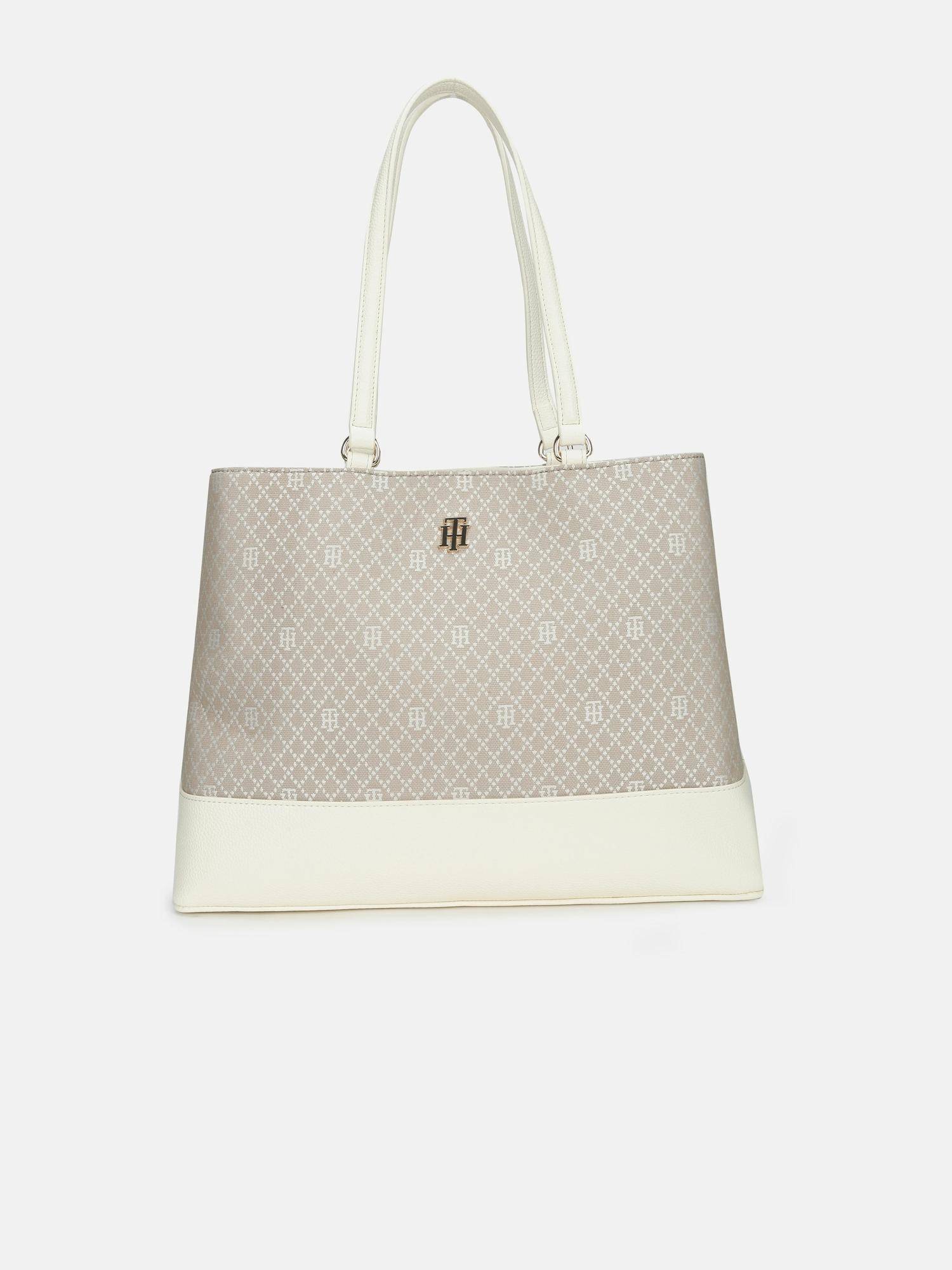 Tommy Hilfiger Self-Design Off-White Polyester Tote Bag