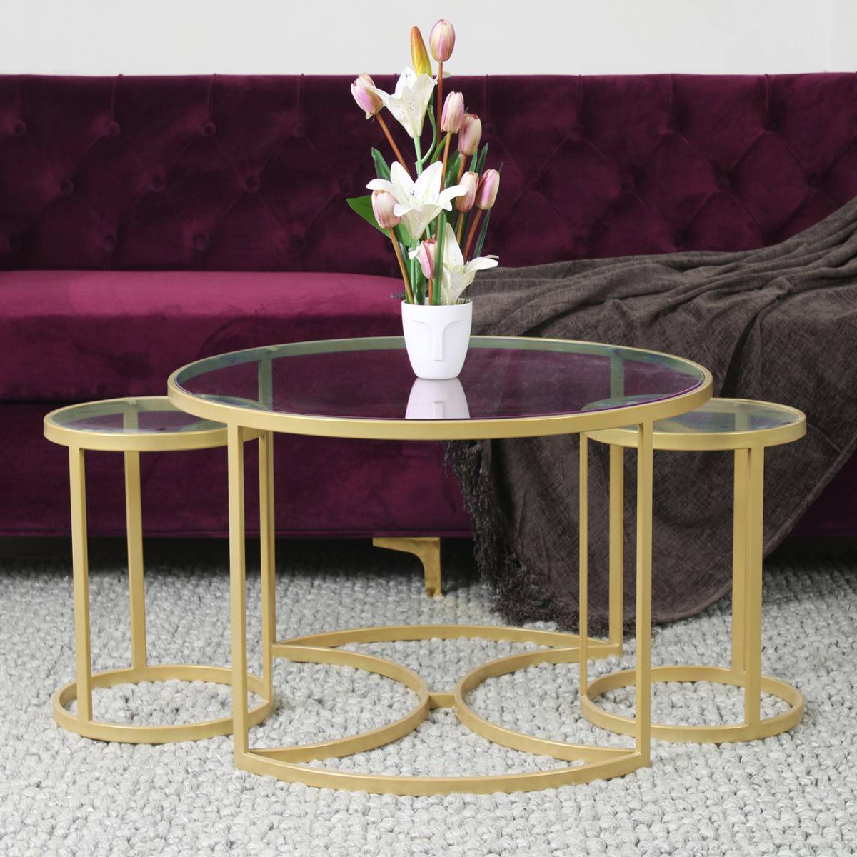 Claymint Nelson Nesting Set of 3 Glass Coffee Table