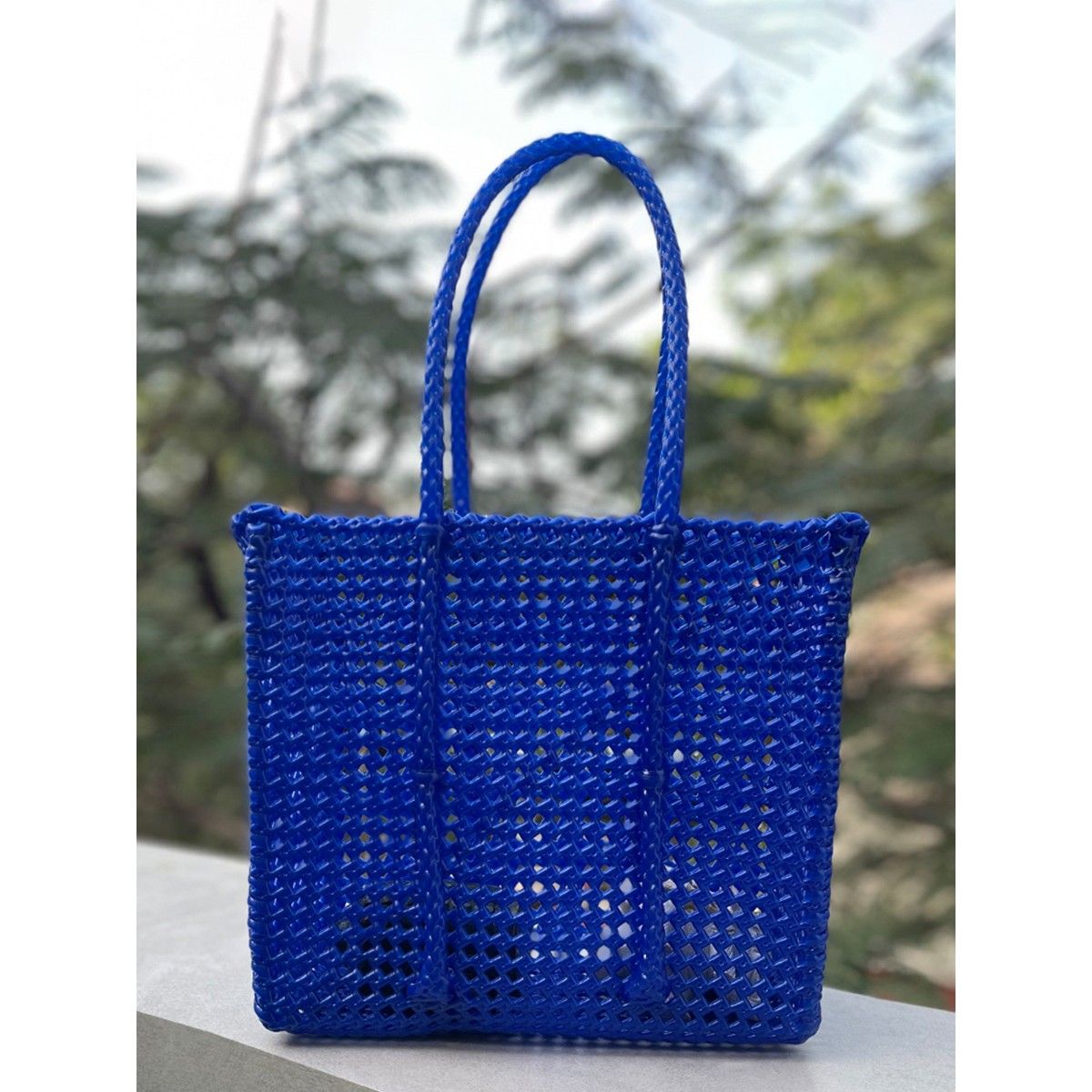 Maatir Beach Bag, Lunch Hand Bag, Plastic Medium Dark Blue Tote