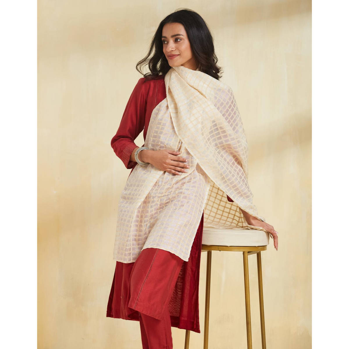 Fabindia Natural Beige Silk Hand Woven Stole