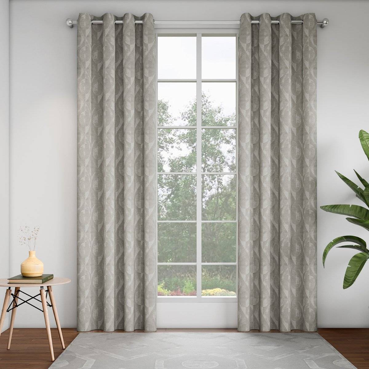 GM Geometrical Silver 7 Feet Room Darkening Door Curtain (Pack of 2)