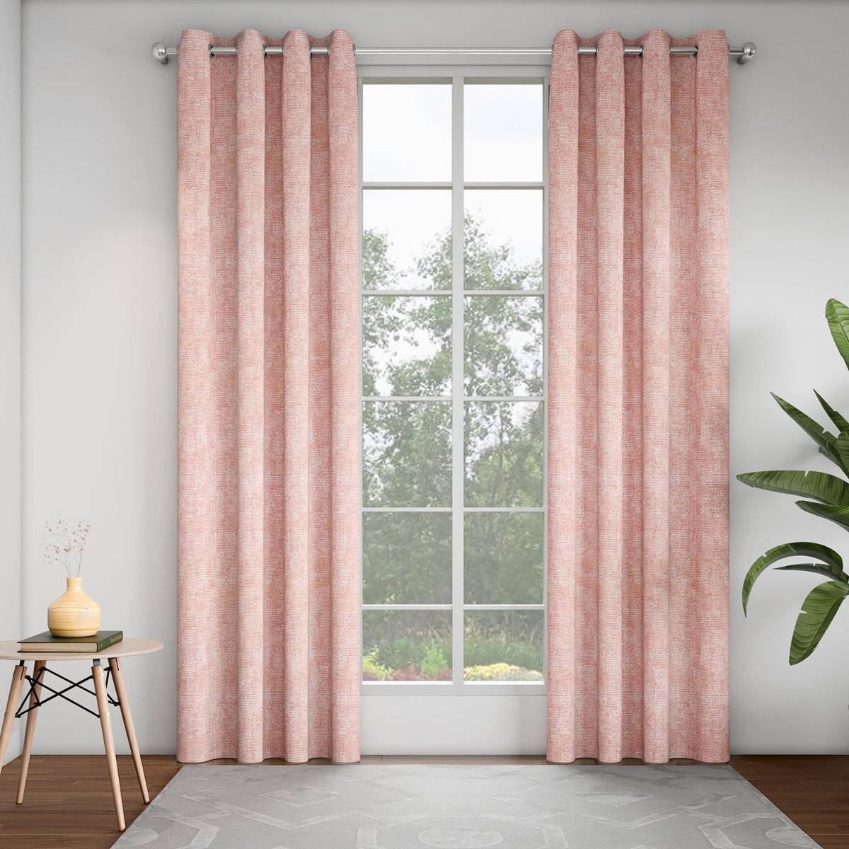 GM Textured Rose Quartz 7 Feet Room Darkening Door Curtain (Pack of 2)