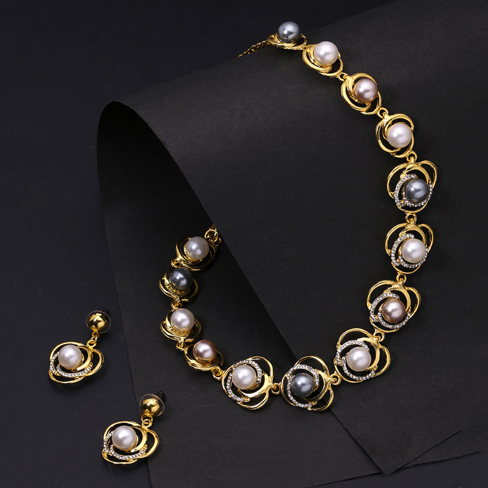 Buy Beautiful One Gram Gold Pearl Necklace Party Wear White Stone Necklace  Set Online
