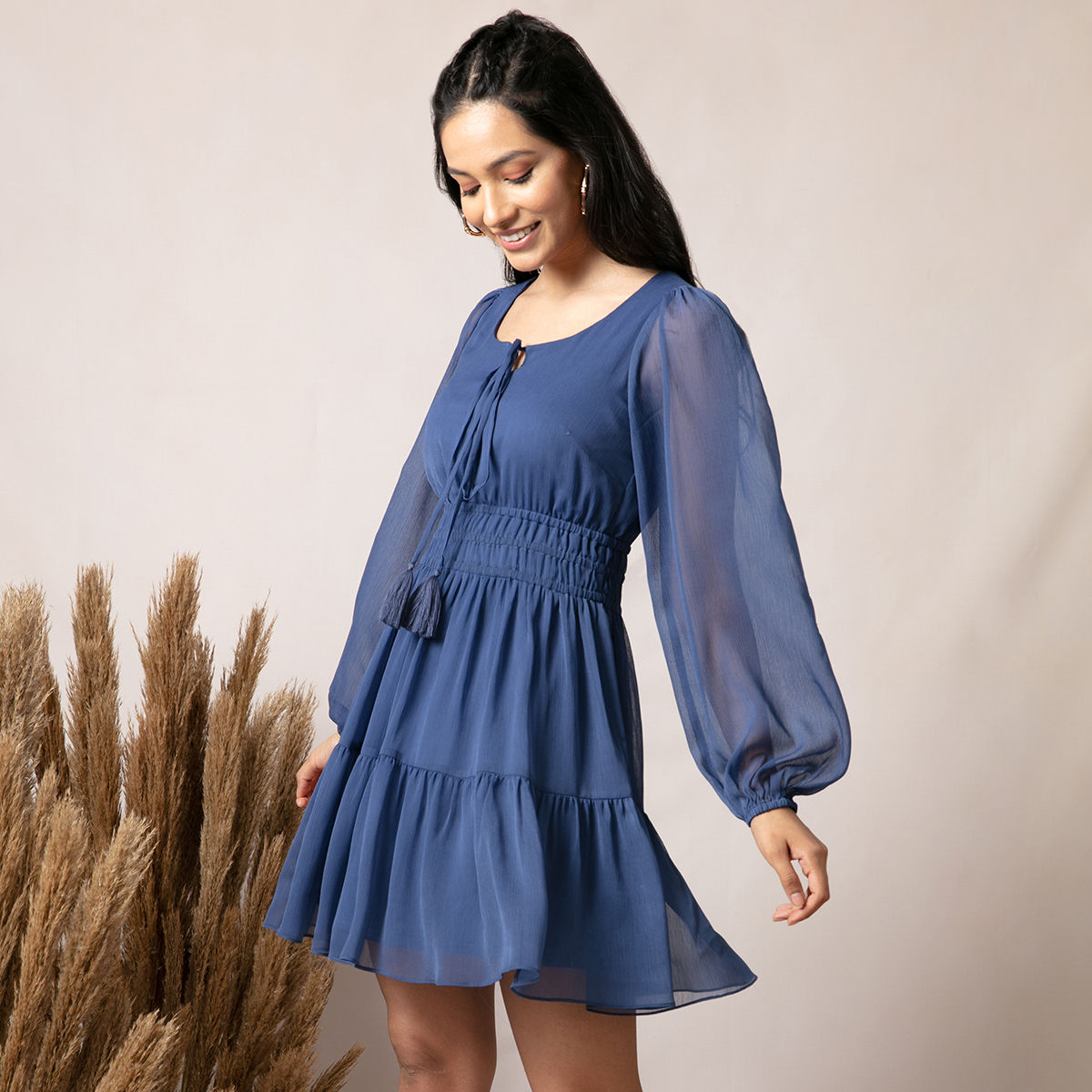 Buy Twenty Dresses By Nykaa Fashion The Tasselled Beauty Dress - Blue Online