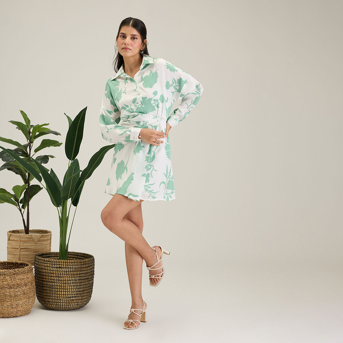Green Neola floral-print silk midi dress | Reformation | MATCHES UK