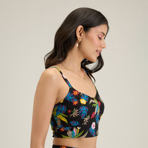 Buy Twenty Dresses by Nykaa Fashion Black Floral Bustier Crop Top online